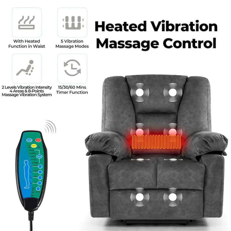 Oversized Velvet Power Lift Recliner Chair with Massage, Heating & Side Pockets