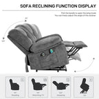 Oversized Velvet Power Lift Recliner Chair with Massage, Heating & Side Pockets