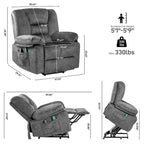 Oversized Velvet Power Lift Recliner Chair with Massage, Heating & Side Pockets