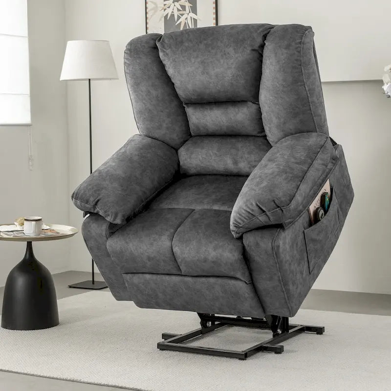 Oversized Velvet Power Lift Recliner Chair with Massage, Heating & Side Pockets