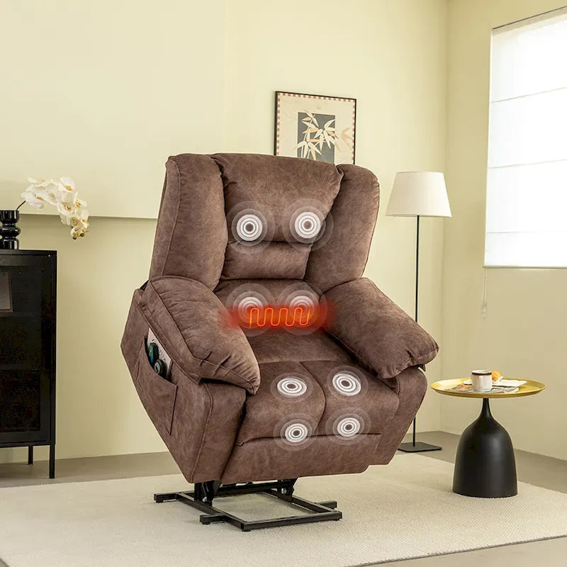Oversized Velvet Power Lift Recliner Chair with Massage, Heating & Side Pockets