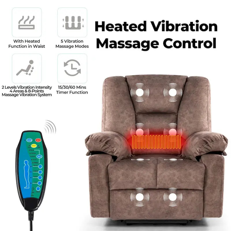 Oversized Velvet Power Lift Recliner Chair with Massage, Heating & Side Pockets