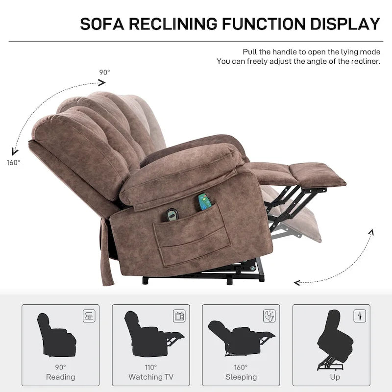 Oversized Velvet Power Lift Recliner Chair with Massage, Heating & Side Pockets
