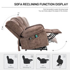 Oversized Velvet Power Lift Recliner Chair with Massage, Heating & Side Pockets