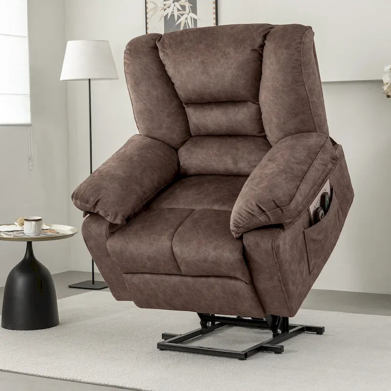 Oversized Velvet Power Lift Recliner Chair with Massage, Heating & Side Pockets
