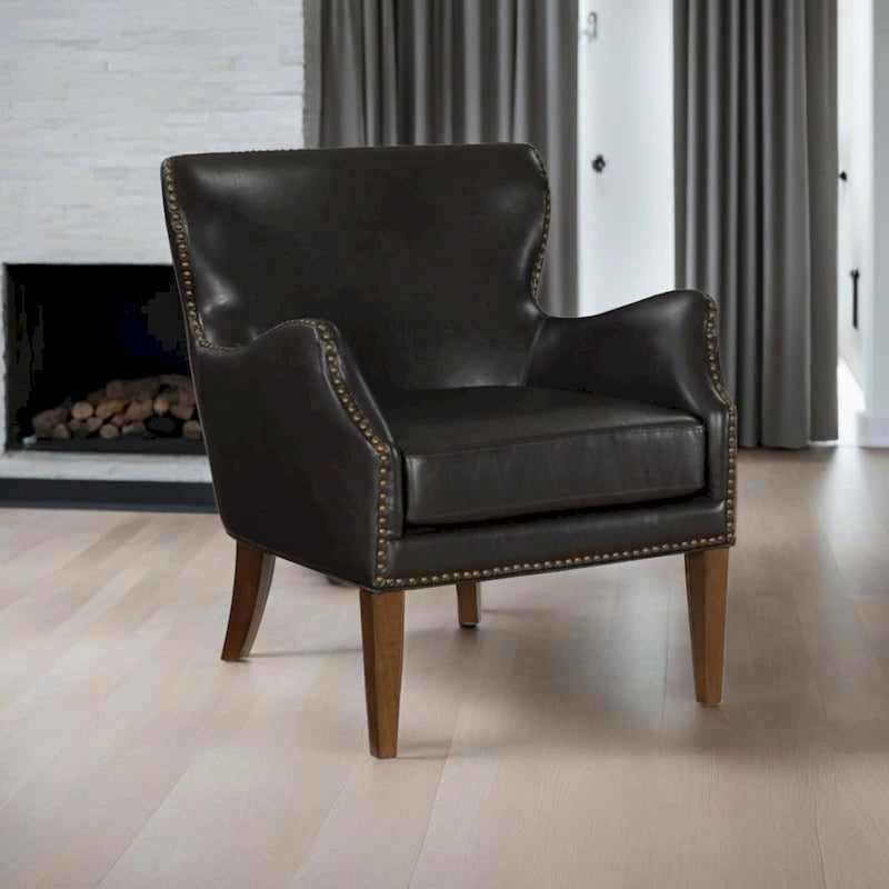 Deep Brown High Leg Slope Arm Chair with Wingback Design