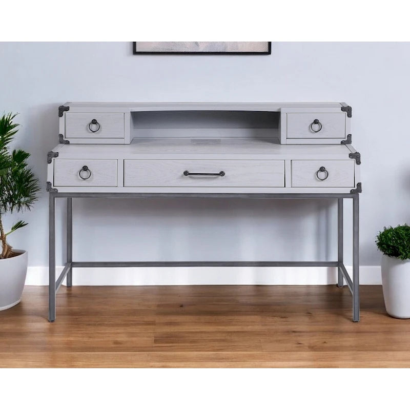 54-Inch Writing Desk with 5 Drawers, Gray