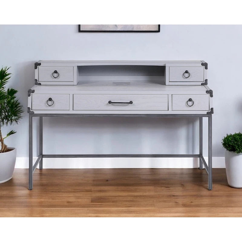 54 Gray Wood Writing Desk With Five Drawers