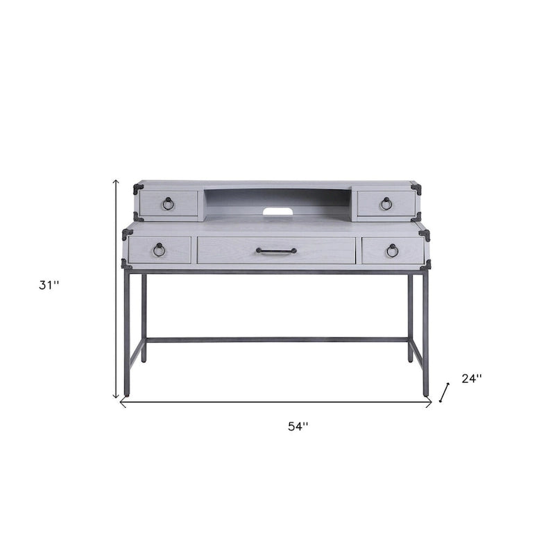 54-Inch Writing Desk with 5 Drawers, Gray