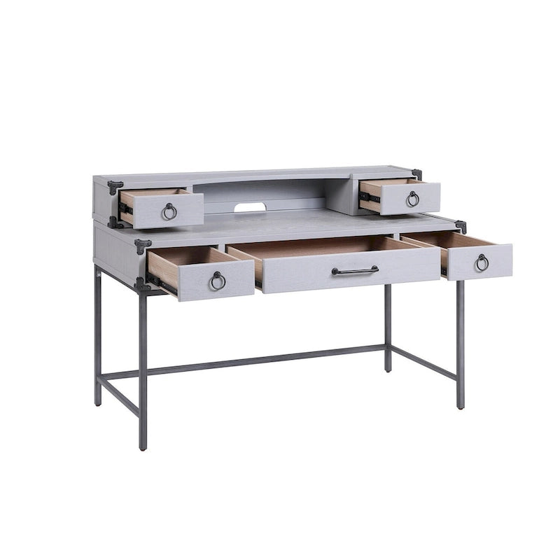 54-Inch Writing Desk with 5 Drawers, Gray