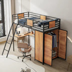 Twin Size Loft Bed with L-Shaped Desk and Wardrobe