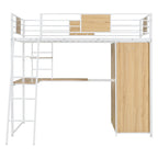 Twin Size Loft Bed with L-Shaped Desk and Wardrobe