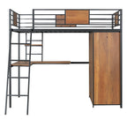 Twin Size Loft Bed with L-Shaped Desk and Wardrobe
