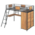 Twin Size Loft Bed with L-Shaped Desk and Wardrobe
