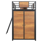 Twin Size Loft Bed with L-Shaped Desk and Wardrobe