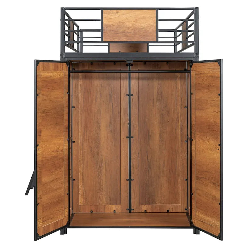 Twin Size Loft Bed with L-Shaped Desk and Wardrobe