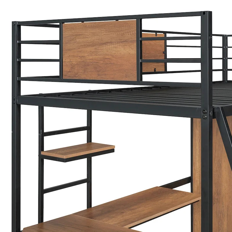 Twin Size Loft Bed with L-Shaped Desk and Wardrobe