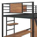 Twin Size Loft Bed with L-Shaped Desk and Wardrobe
