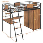 Twin Size Loft Bed with L-Shaped Desk and Wardrobe
