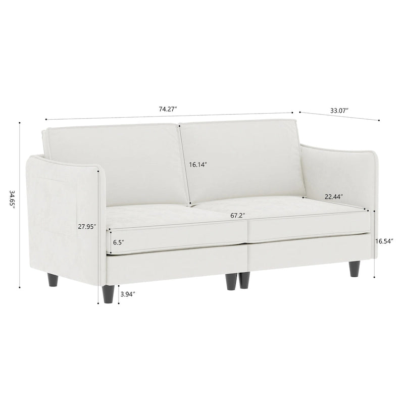 74.27" Loveseat Sofa, Mid-Century Modern Style