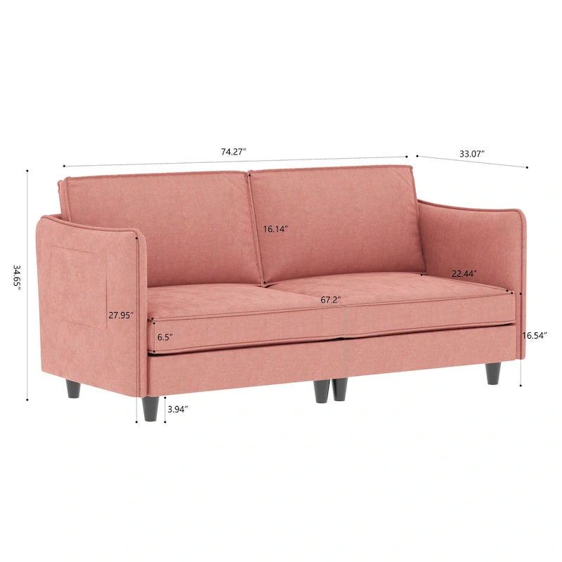 74.27" Loveseat Sofa, Mid-Century Modern Style