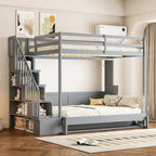 Convertible Wall Bed with Hydraulic Lift, Fold-Away Desk, and Storage Staircase