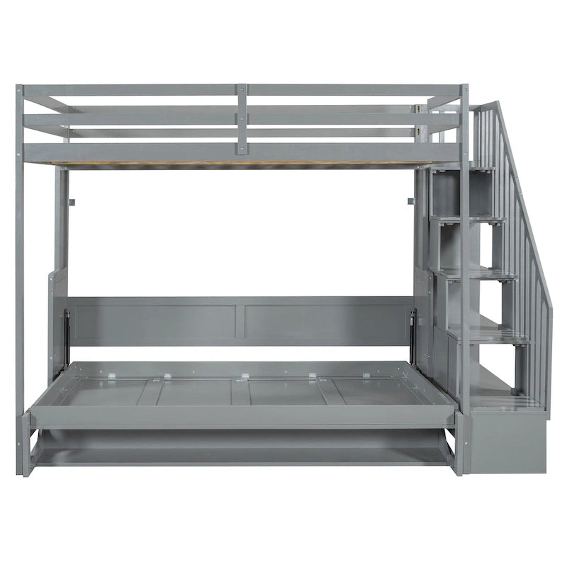 Convertible Wall Bed with Hydraulic Lift, Fold-Away Desk, and Storage Staircase