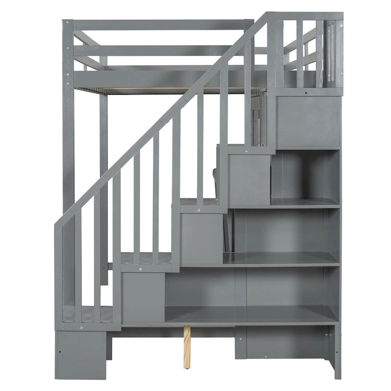 Convertible Wall Bed with Hydraulic Lift, Fold-Away Desk, and Storage Staircase