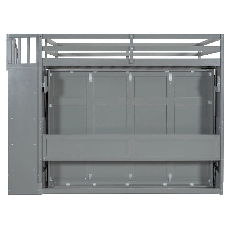 Convertible Wall Bed with Hydraulic Lift, Fold-Away Desk, and Storage Staircase