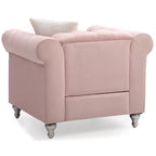 Tufted Velvet Accent Chair with Throw Pillow, Pink