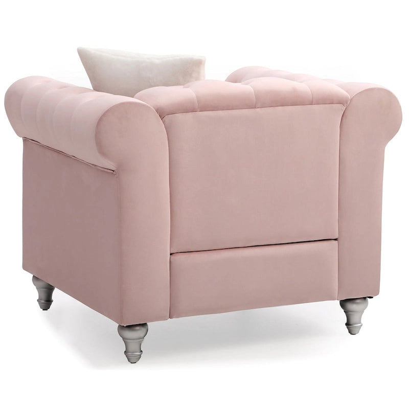 Tufted Velvet Accent Chair with Throw Pillow, Pink