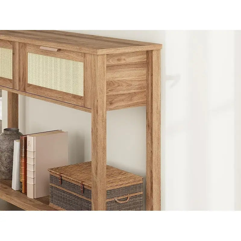 Console Table with Rattan and 2 Drawers