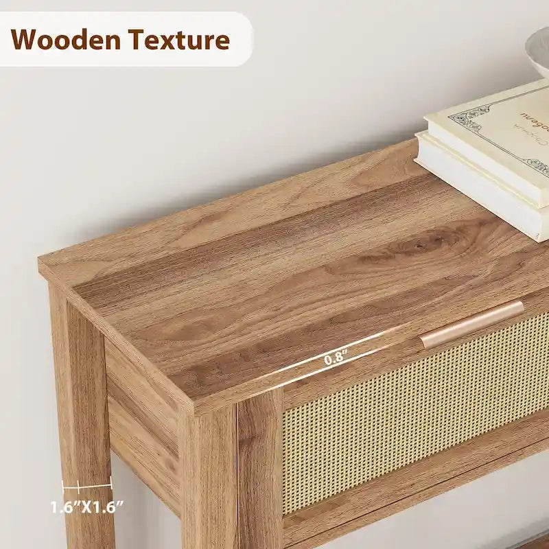 Console Table with Rattan and 2 Drawers