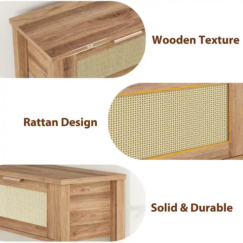 Console Table with Rattan and 2 Drawers