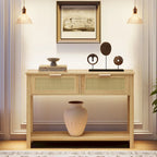 Console Table with Rattan and 2 Drawers