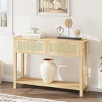 Console Table with Rattan and 2 Drawers