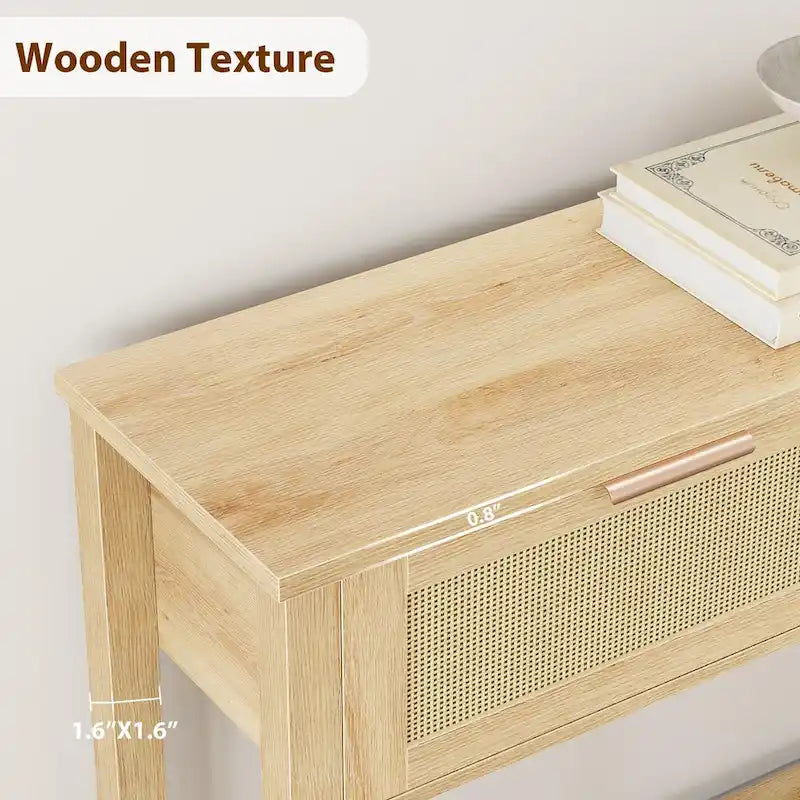 Console Table with Rattan and 2 Drawers