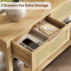 Console Table with Rattan and 2 Drawers