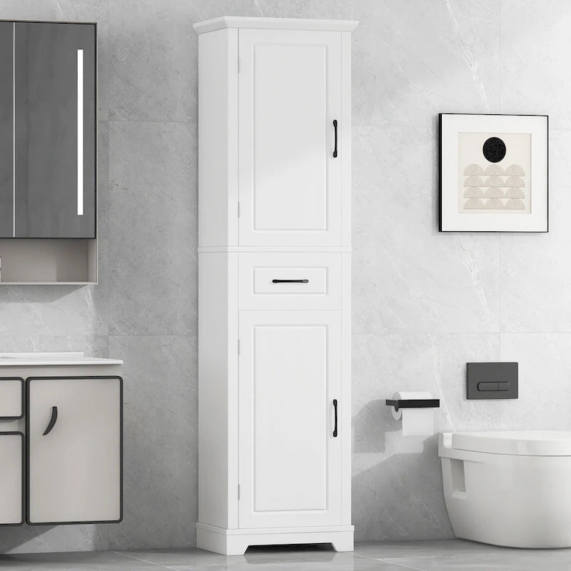 Tall Bathroom Storage Cabinet with Two Doors, Drawer and Adjustable Shelves