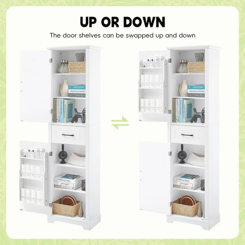 Tall Bathroom Storage Cabinet with Two Doors, Drawer and Adjustable Shelves
