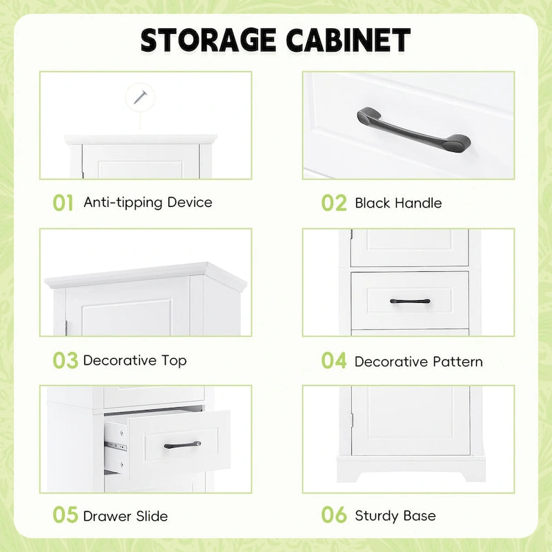 Tall Bathroom Storage Cabinet with Two Doors, Drawer and Adjustable Shelves