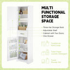 Tall Bathroom Storage Cabinet with Two Doors, Drawer and Adjustable Shelves