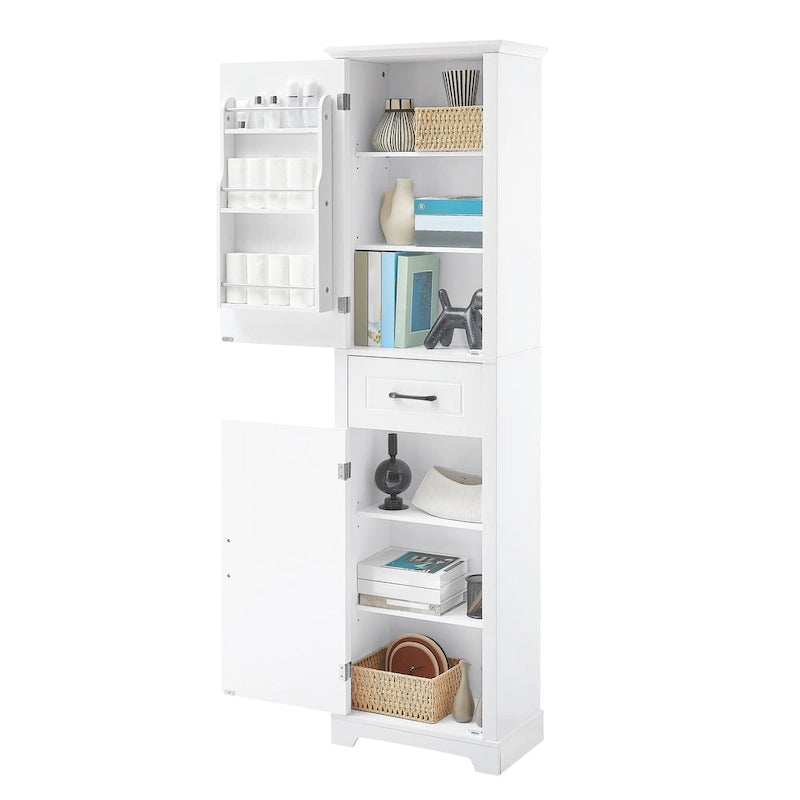 Tall Bathroom Storage Cabinet with Two Doors, Drawer and Adjustable Shelves