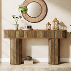 63-Inch Console Table with Wood-Grain Finish, Brown