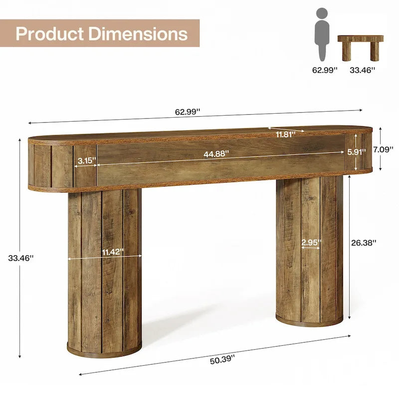 63-Inch Console Table with Wood-Grain Finish, Brown