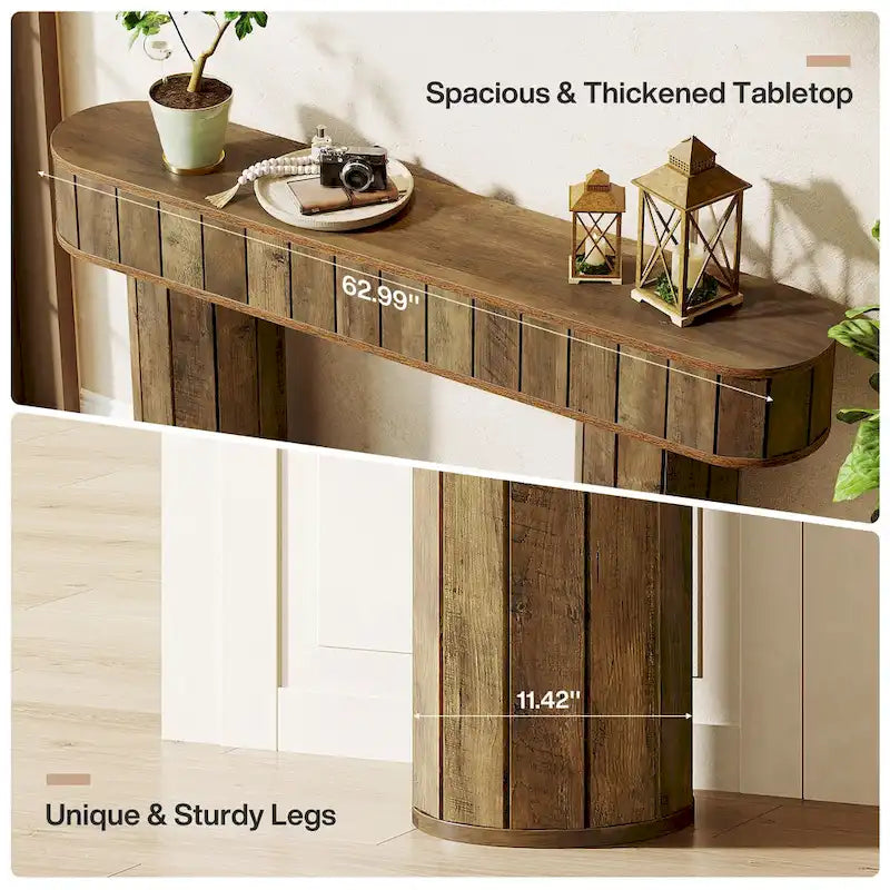 63-Inch Console Table with Wood-Grain Finish, Brown