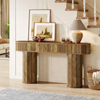 63-Inch Console Table with Wood-Grain Finish, Brown