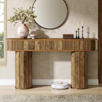 63-Inch Console Table with Wood-Grain Finish, Brown
