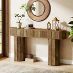 63-Inch Console Table with Wood-Grain Finish, Brown