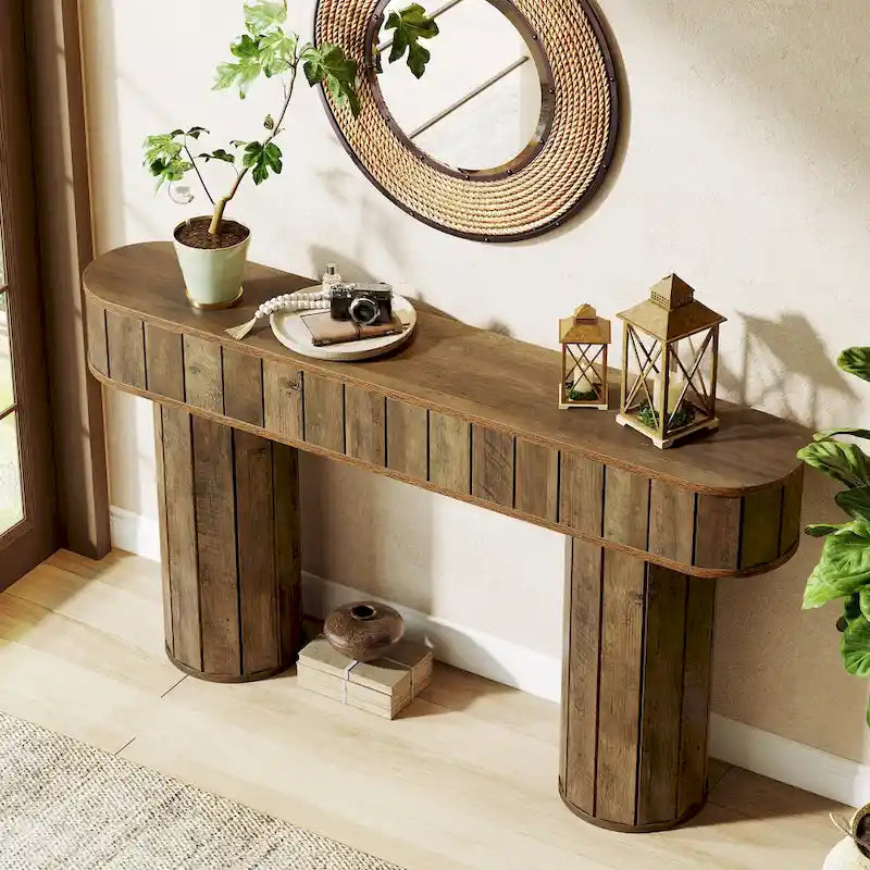 63-Inch Console Table with Wood-Grain Finish, Brown